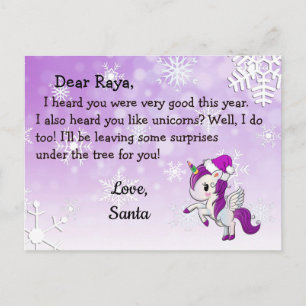 Tarjetas postales de Santa: Unicornio púrpura con