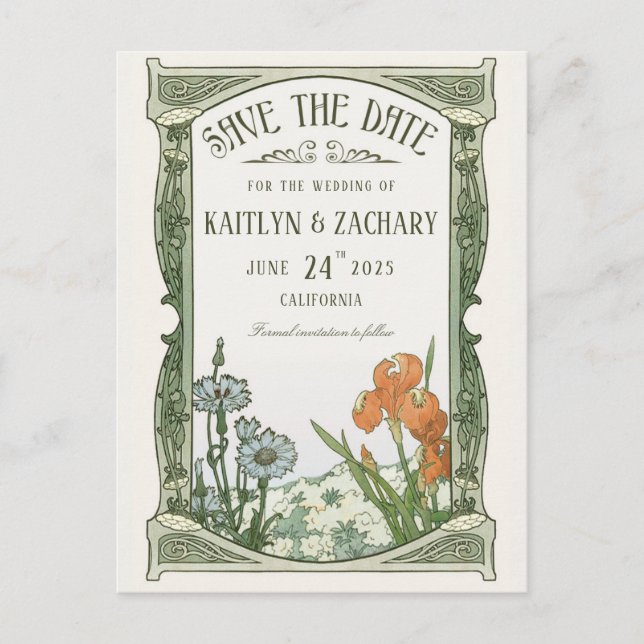 Tarjetas Postales de Save the Date | Art Nouveau F (Anverso)