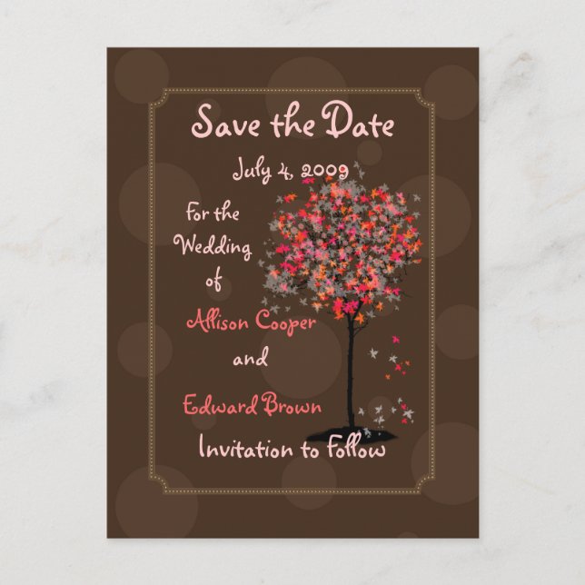 Tarjetas postales de Save the Date con dulce de ch (Anverso)