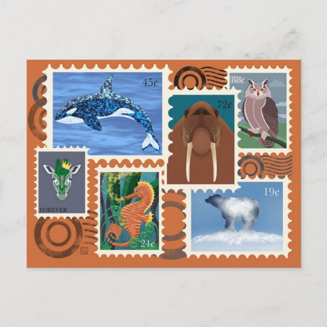 Tarjetas postales de sellos de animales (Anverso)