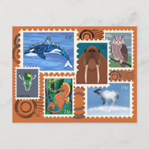 Tarjetas postales de sellos de animales 10-Pack