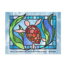 Tarjetas Postales de Tortuga Marina de Vidrio Pint