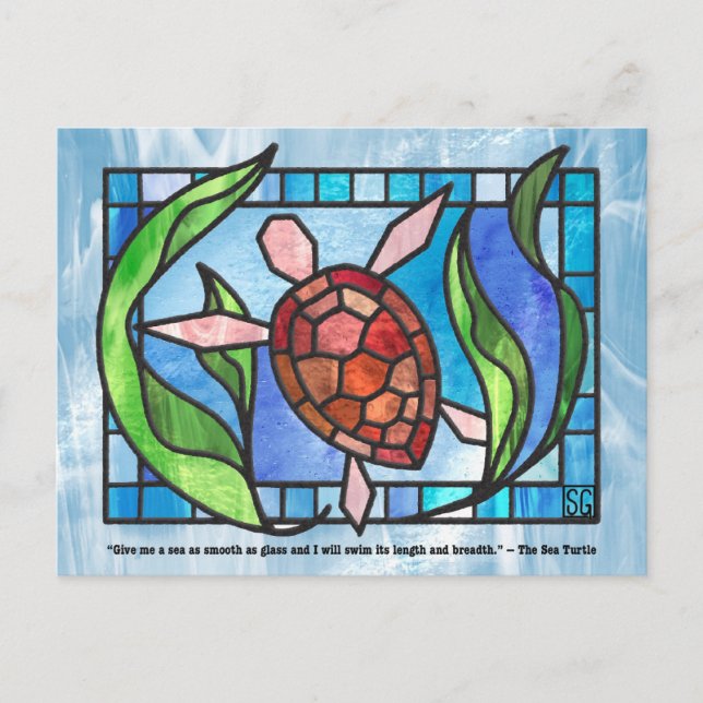 Tarjetas Postales de Tortuga Marina de Vidrio Pint (Anverso)