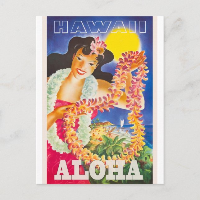Tarjetas Postales de Viajes Antiguos Hawaii, Aloha (Anverso)