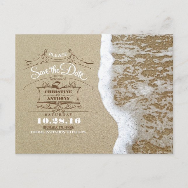 Tarjetas postales modernas de boda en la playa par (Anverso)