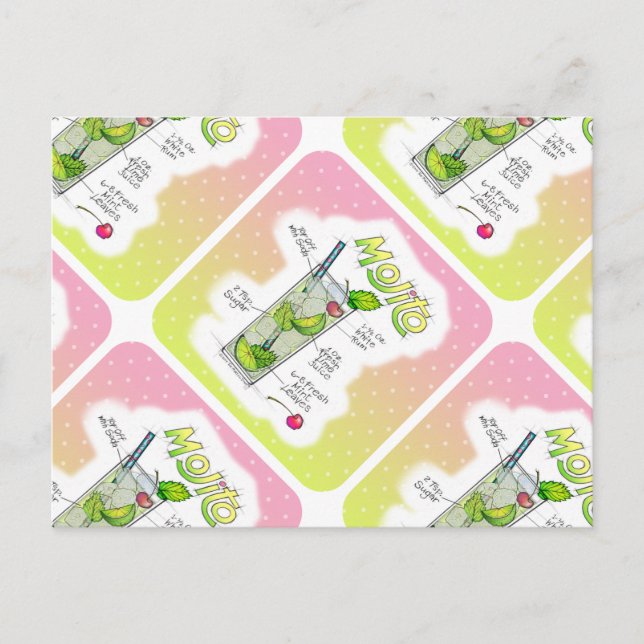 TARJETAS POSTALES - MOJITO RECIPE COCKTAIL ART (Anverso)