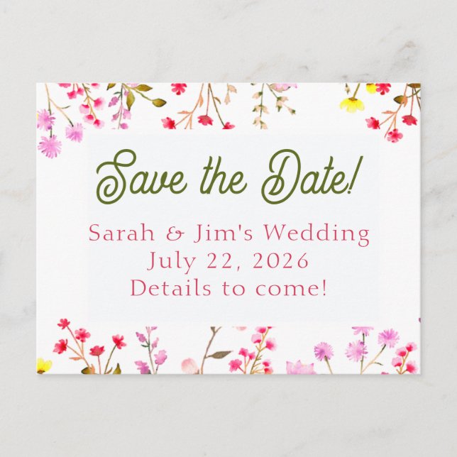 tarjetas postales personalizables de save the date (Anverso)