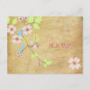 Tarjetas postales RSVP de las aves de amor antigua