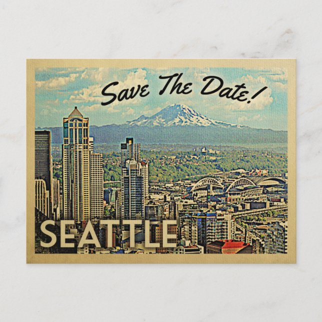 Tarjetas Postales Vintage de Seattle Save The Date (Anverso)