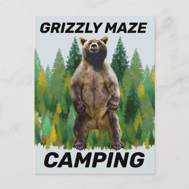 TARJETAS POSTTALES DE CAMPING DE OSO MAZO GRIZADO (Anverso)