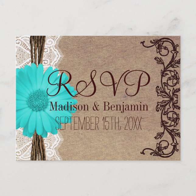 TARJETAS POSTVP RSVP de Gerber Daisy Lace Verde az (Anverso)