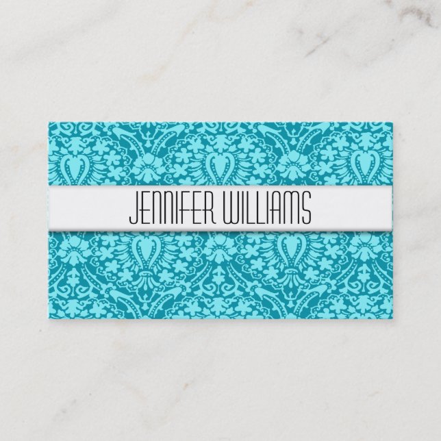 Tarjetas profesionales modernas Aqua Damask (Anverso)