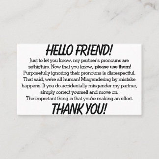 Tarjetas Pronoun (ze/hir partner)