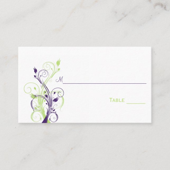 Tarjetas Purple Green White Floral Place (Anverso)