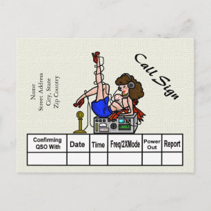 Tarjetas QSL Chica Brunette Ham Radio Pin-up