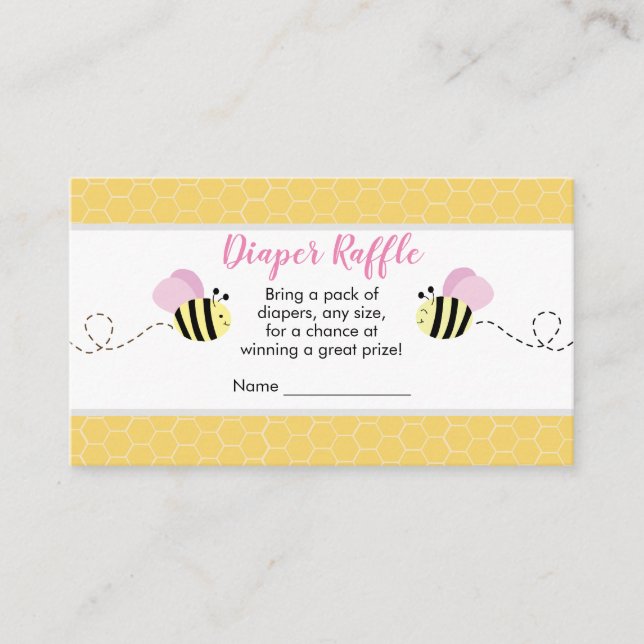 Tarjetas Raffle Bumble Bee Diaper Chica Rosa (Anverso)