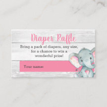 Tarjetas Raffle de pañal para elefantes rosados