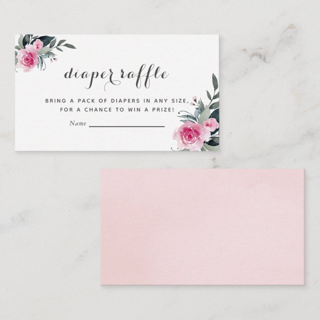 Tarjetas Raffle de pañales Baby Shower con flores  (Anverso / Reverso)