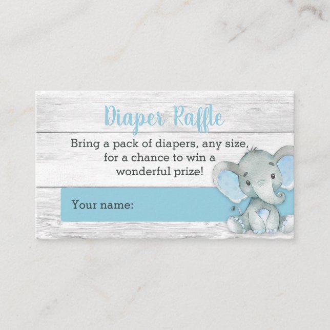 Tarjetas Raffle Diaper para niños elefantes (Anverso)