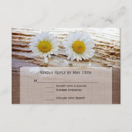 Tarjetas Rastic Daisies Burlap Print Wedding RSVP