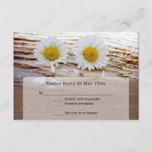Tarjetas Rastic Daisies Burlap Print Wedding RSVP