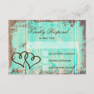 Tarjetas Rastic Double Hearts Aqua Wood Wedding RS