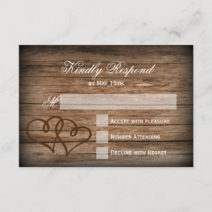 Tarjetas Rastic Double Hearts Wood Wedding RSVP