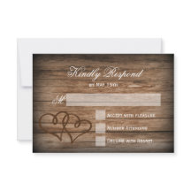 Tarjetas Rastic Double Hearts Wood Wedding RSVP