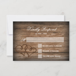 Tarjetas Rastic Double Hearts Wood Wedding RSVP