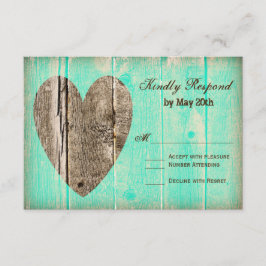 Tarjetas Rastic Wood Heart Aqua Country Wedding RS