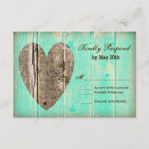Tarjetas Rastic Wood Heart Aqua Country Wedding RS