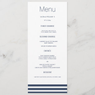 Tarjetas rayadas del menú de la cena de boda de la