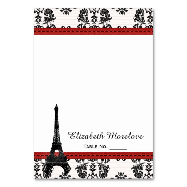 Tarjetas RED Damask Eiffel Tower Tent Place (Anverso)