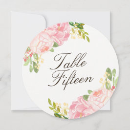 Tarjetas redondas de número de mesa con peonías ro