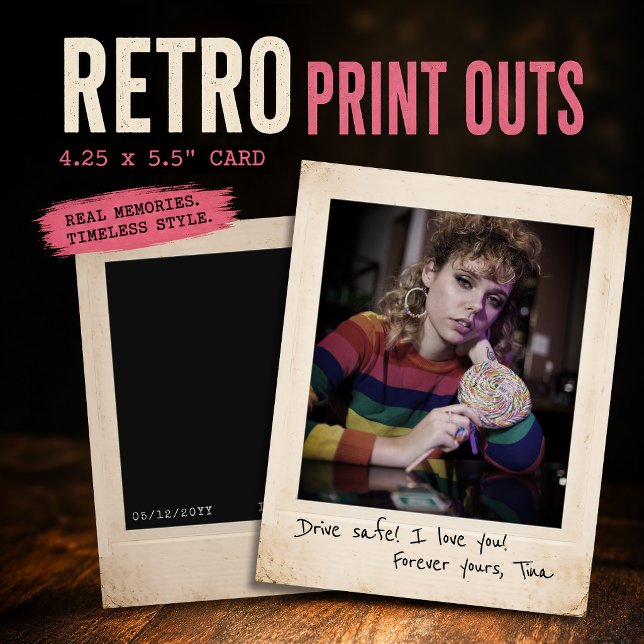 Tarjetas Retro Instantáneas Personalizadas de los  (Retro Print Outs, Instant Photo Print Card 4.25 x 5.5")