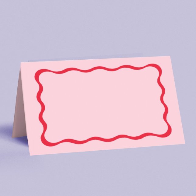 Tarjetas Retro Pink and Red Squiggle Wavy Name Pla (Subido por el creador)