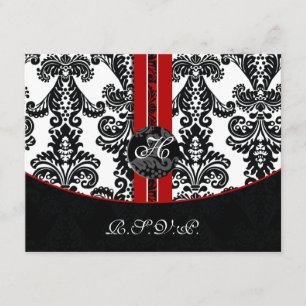 tarjetas rojas del rsvp del damasco del monograma