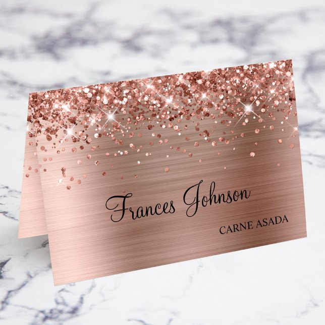 Tarjetas Rosa Purpurinoso Gold Meal Choice (Glittery Rose Gold Meal Choice Name Place Cards)