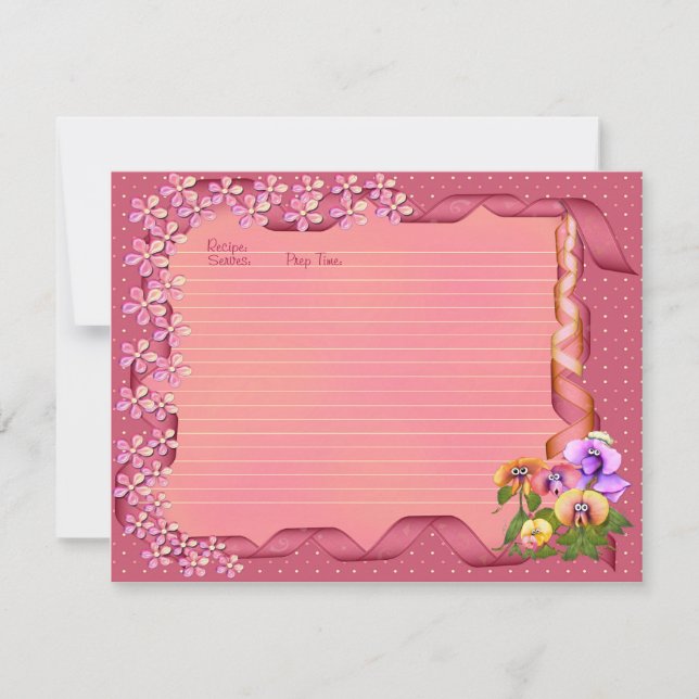 Tarjetas rosadas de la receta del ramillete (Anverso)