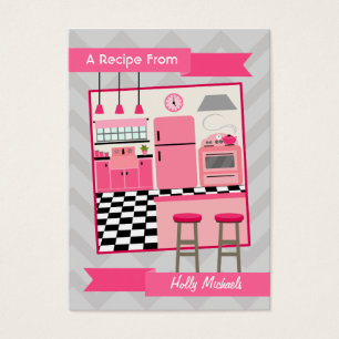 Tarjetas rosadas retras de la receta de la cocina