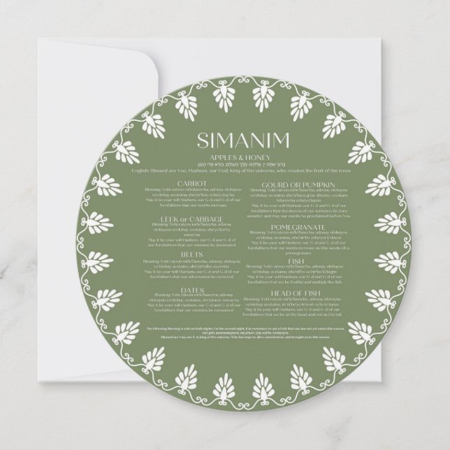 Tarjetas Rosh Hashana Simanim (Anverso)