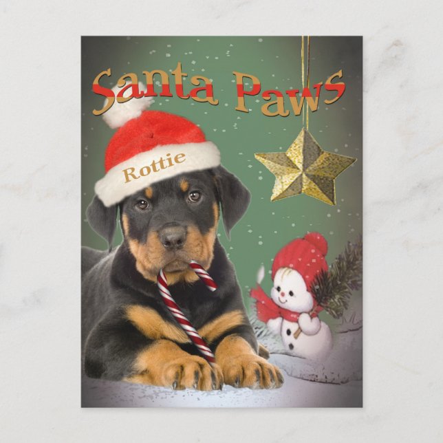 Tarjetas Rottweiler Puppy Santa Paws (Anverso)