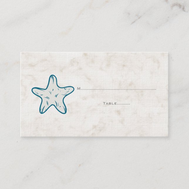 Tarjetas Royal Blue Rustic Starfish Boda Place (Anverso)