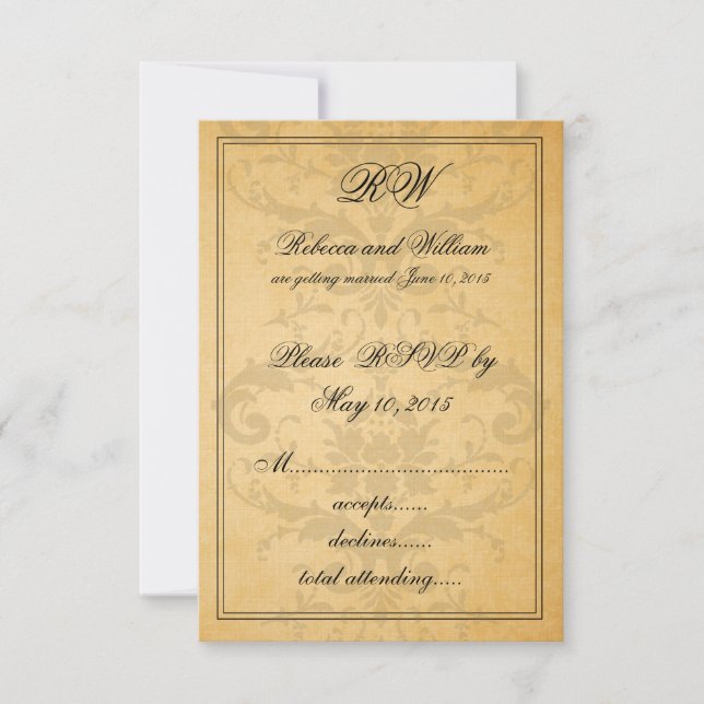 Tarjetas RSP Vintage Black Damask Wedding (Anverso)