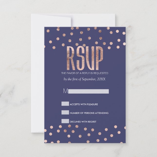 Tarjetas RSVP azules de la Marina de Rosa con punt (Anverso)