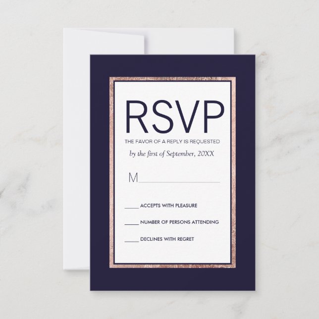 Tarjetas RSVP Azules de la Marina Dorada Simple Ro (Anverso)