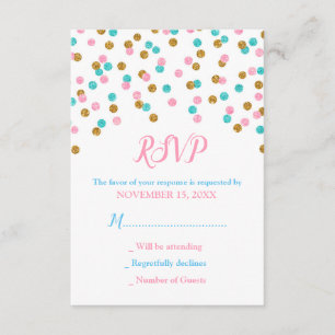 Tarjetas RSVP Baby Shower de Confetti de oro azul 