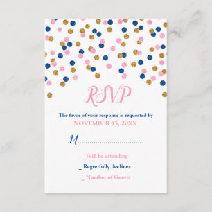 Tarjetas RSVP Baby Shower de Confetti de oro azul 