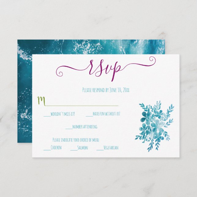 Tarjetas RSVP Blue Floral Ocean (Anverso / Reverso)