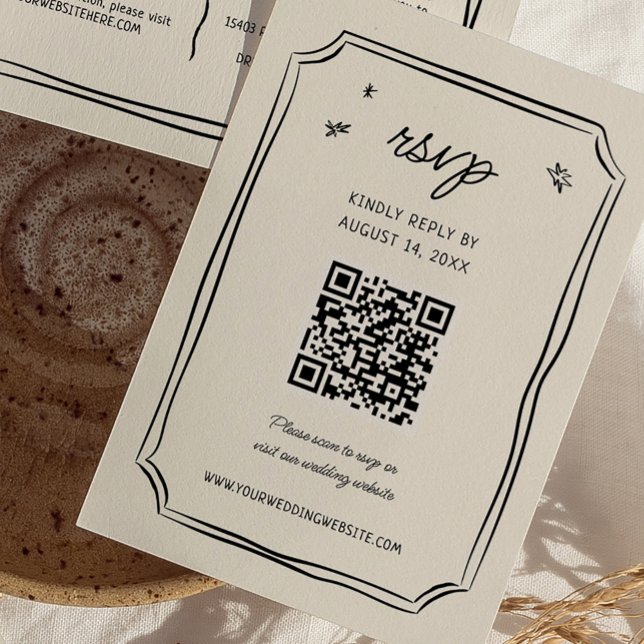 Tarjetas RSVP Boda Quirky QR con mano captada capr (Subido por el creador)